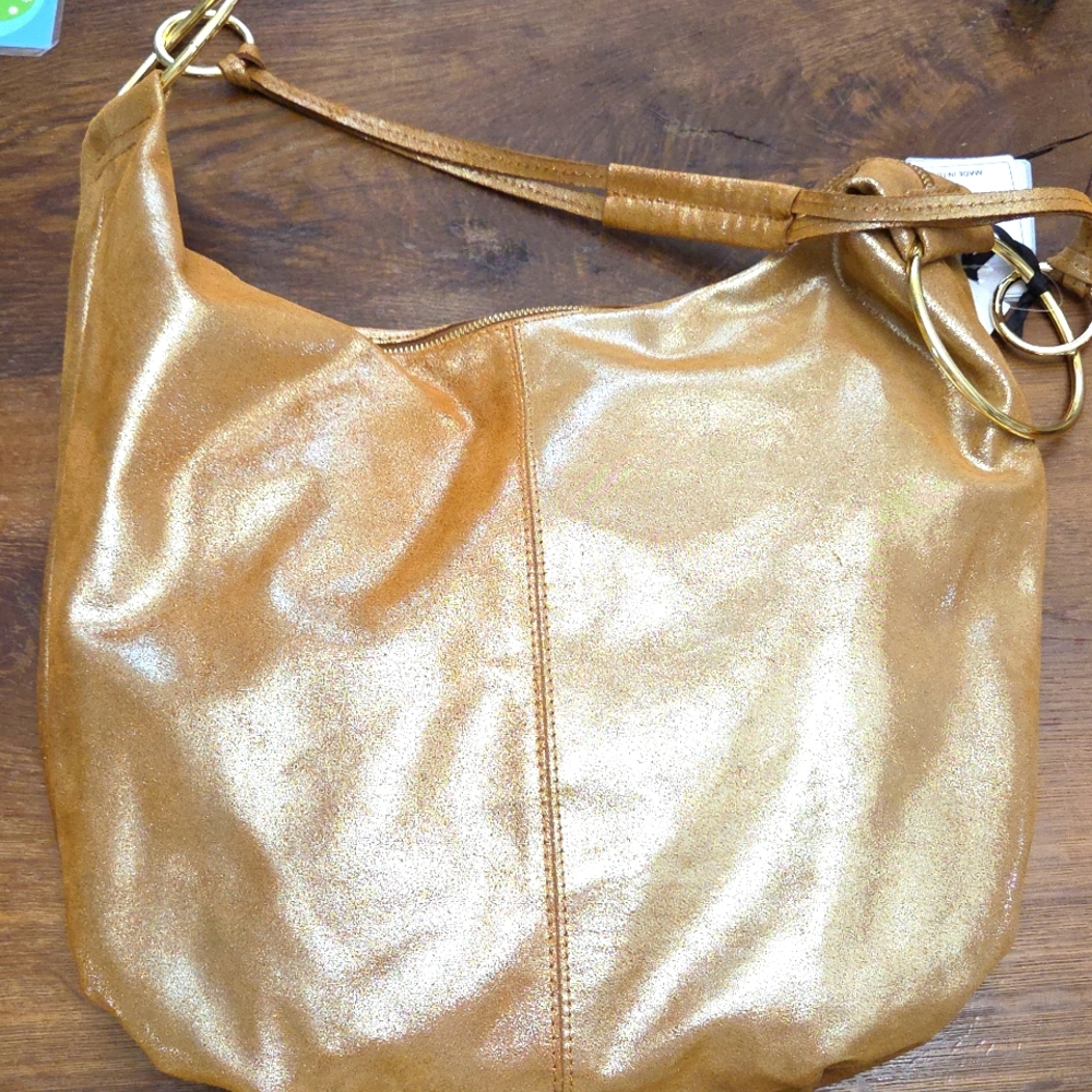 Marlon Rosita calf Leather/ Suede extra large hobo bag In Shimmering Gold - Picture 3 of 7